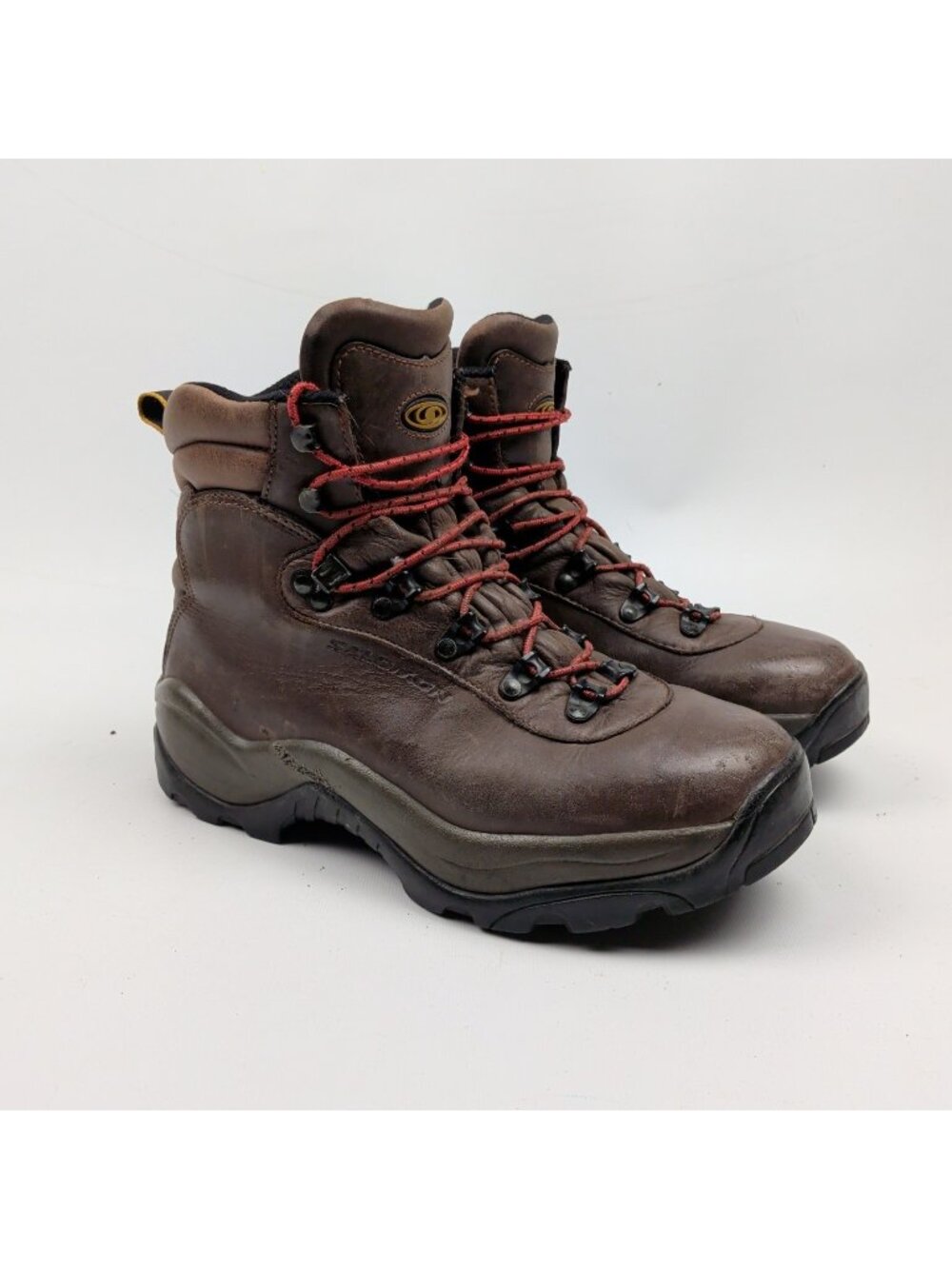 Vintage Salomon Leather Hiking Boots Trail Dark Brown Gorpcore Men Sz 9.5 *Read